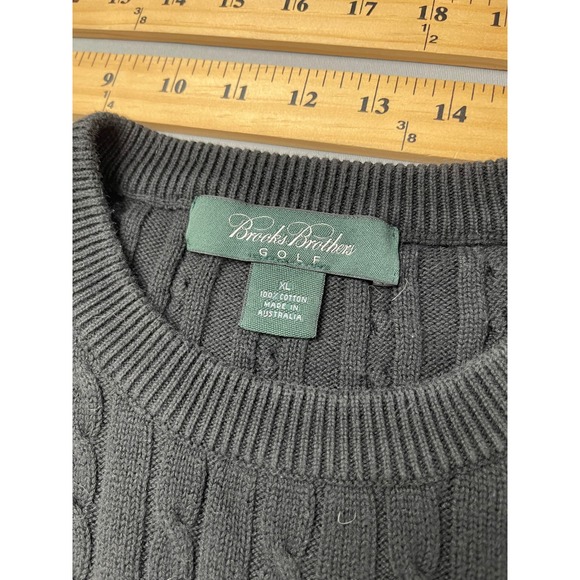 Brooks Brothers Golf Sweater XL Black Cable Knit Cotton Crewneck Mens Womens - Picture 4 of 9